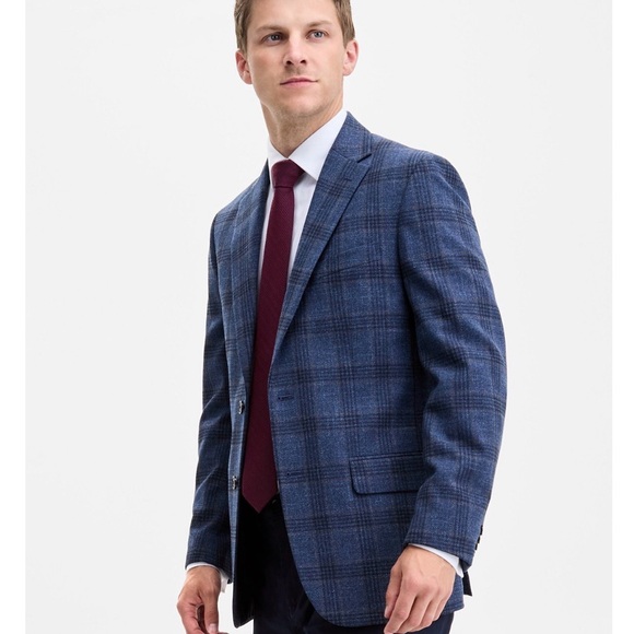 Tommy Hilfiger Navy Blazer Men's Modern-Fit Check Sport Coat 44R